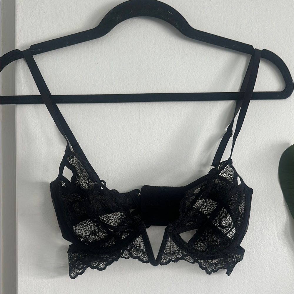 Thistle and Spire Black Lace Bra with Geometric Panels